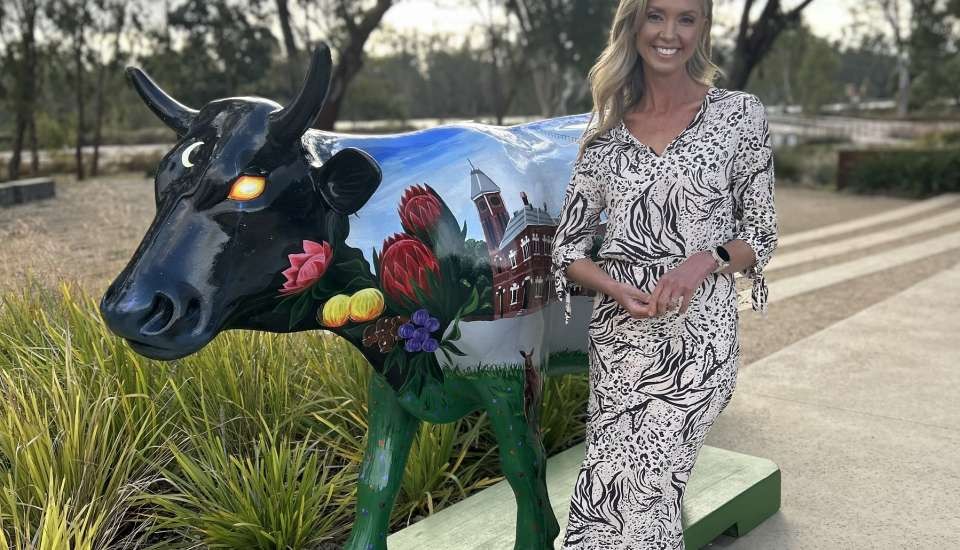 Brodie Harper is in Shepparton checking out the towns Moooving Art Project - cropped