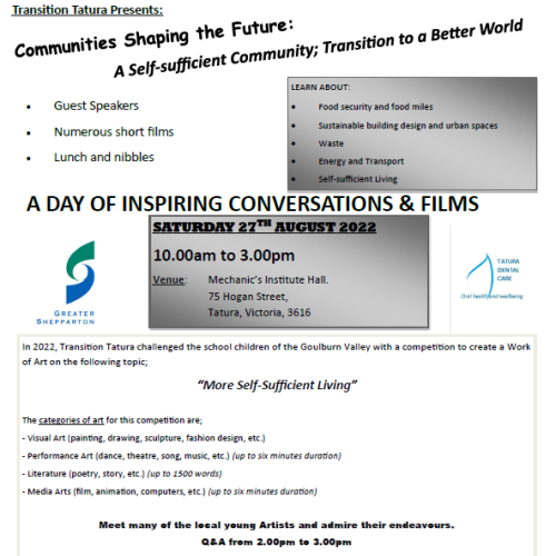 Transition Tatura Film Festival - Communities Shaping the Future: A self-sufficient community; Transition to a Better World