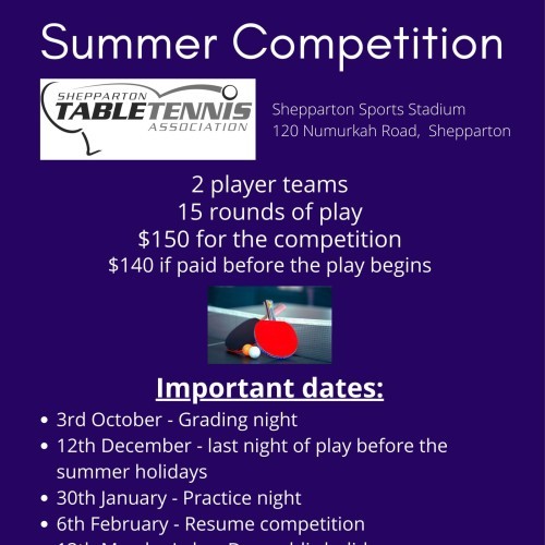 Shepparton Table Tennis Summer Pennant (All Ages)