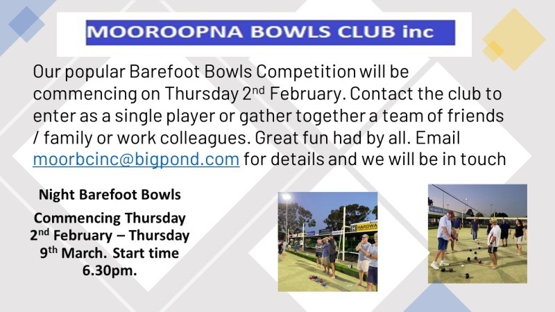 Mooroopna Bowls Club - Night Barefoot Bowls