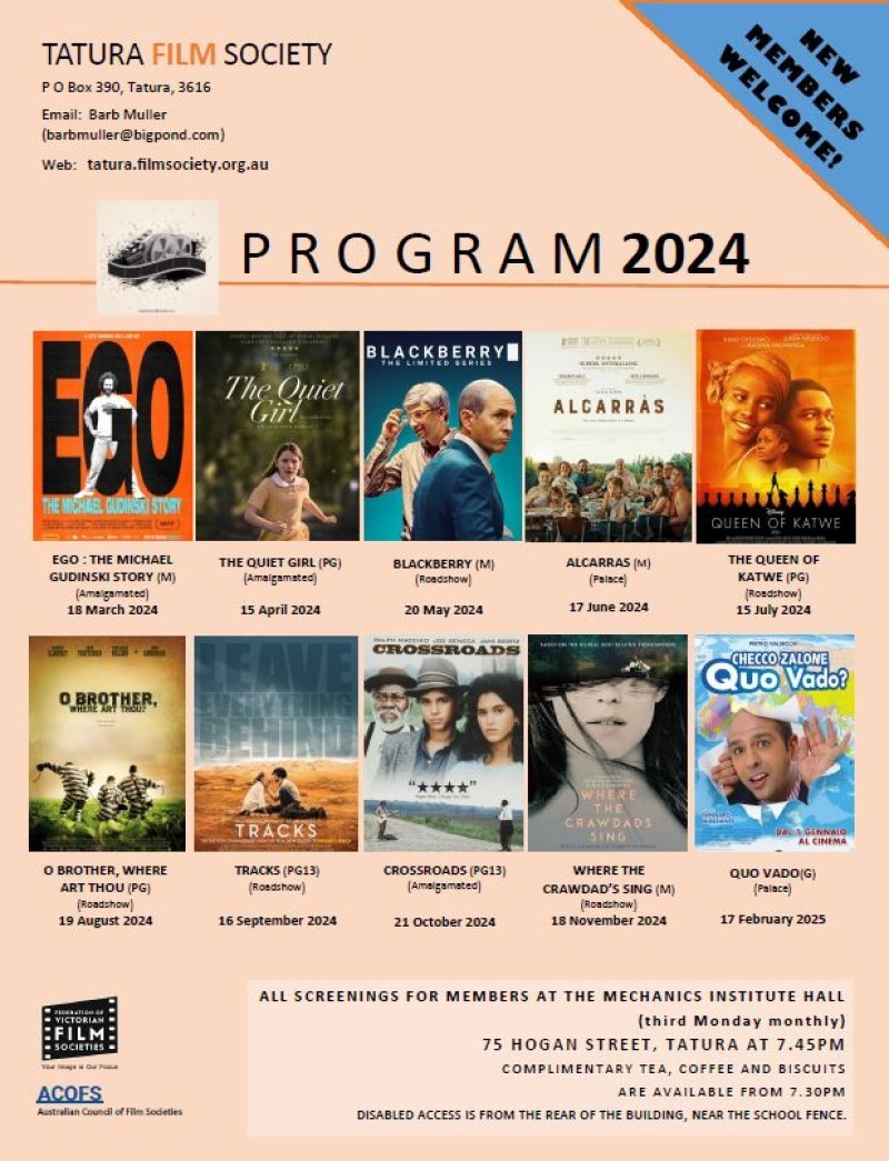Tatura Film Society films for 2024-2025