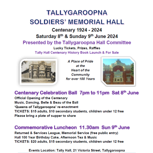 Tallygaroopna Soldier's Memorial Hall Centenary - 1924-2024