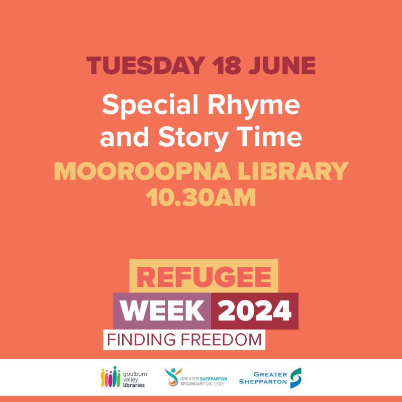 Special rhyme and story time at Mooroopna Library - Refugee Week 2024