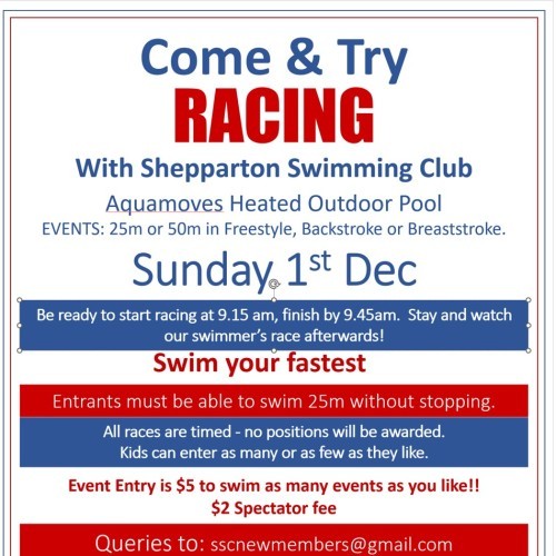 Come and Try Racing Shepparton Swimming Club